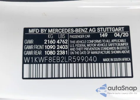 2020 Mercedes-Benz C 300 4Matic from USA, damaged, VIN W1KWF8EB2LR599040